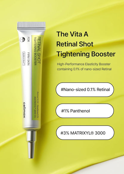 celimax The Vita A Retinal Shot Tightening Booster | 0.1% Retinal, 3% Matryxyl, High-Strength Retinoid for Anti-Aging, Pore Minimizer, Wrinkles & Fine Lines, Firmer Skin